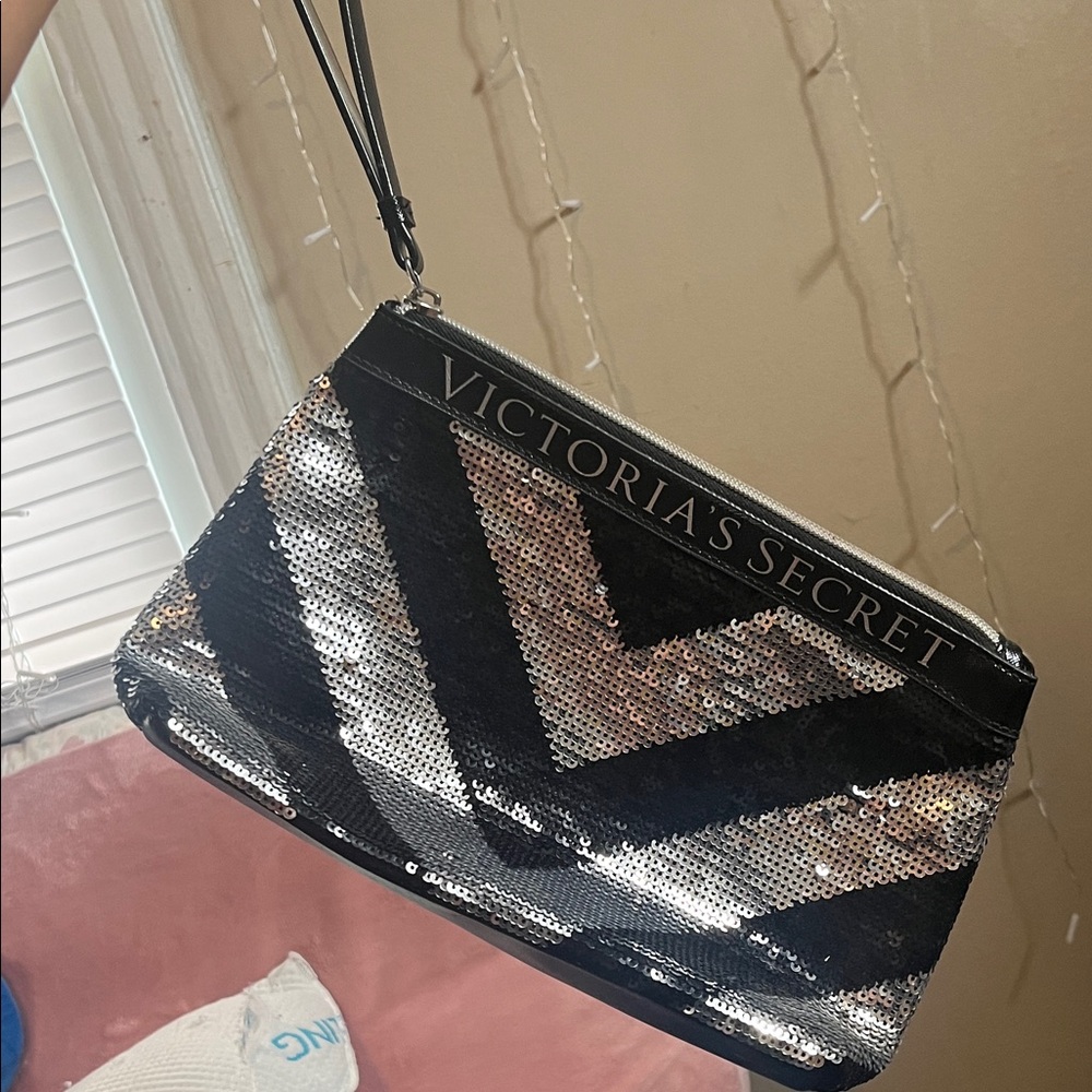 Victoria's Secret Chevron Sequin Wristlet Makeup Bag